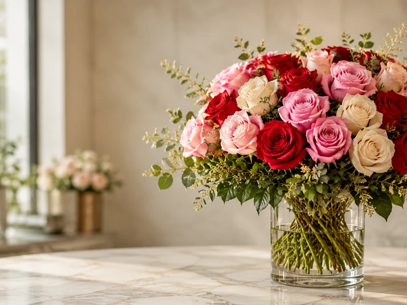 Fresh get-well flower arrangement prepared for hospital-area delivery by Velvet Rose