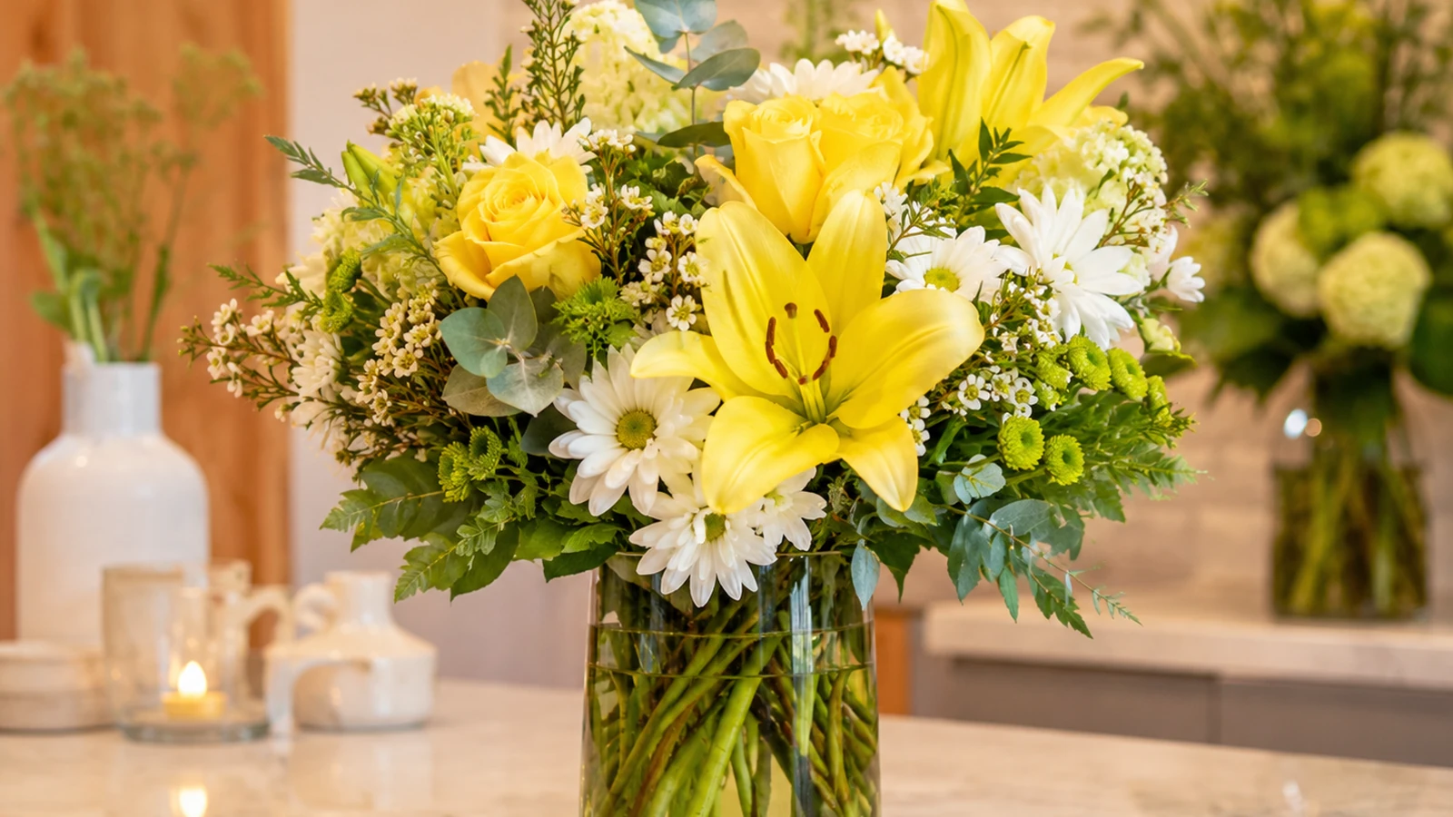 Fresh uplifting get-well bouquet on a clean florist counter for a Velvet Rose guide