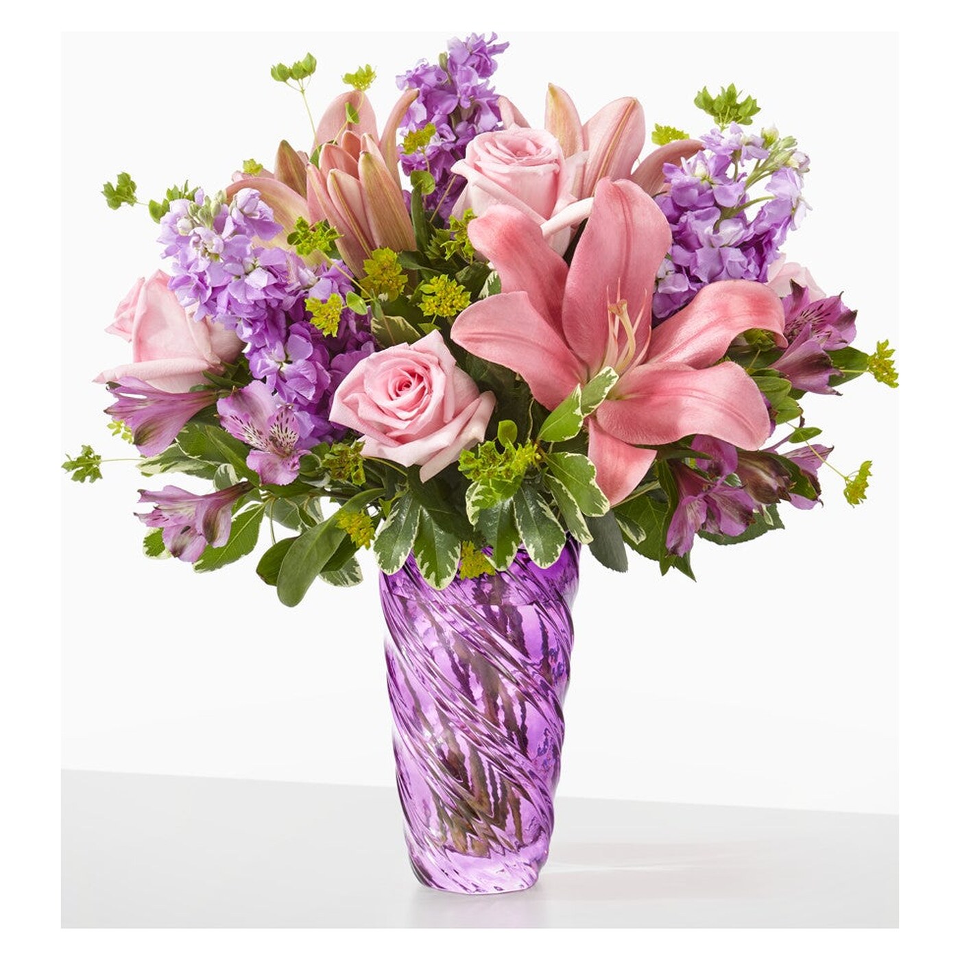 Precious Petals Bouquet with Luxe Swirl Vase arrangement option 2