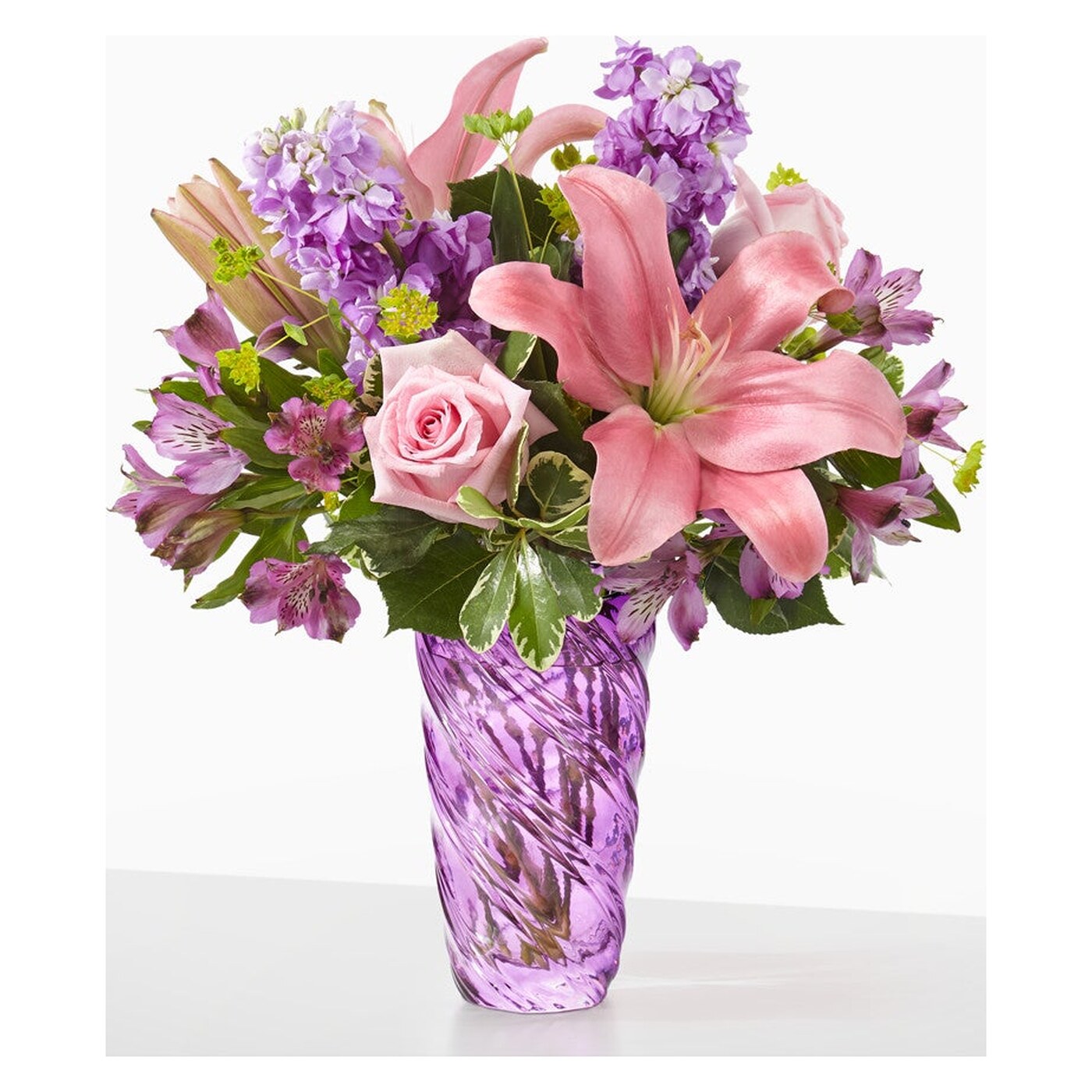 Precious Petals Bouquet with Luxe Swirl Vase arrangement option 3