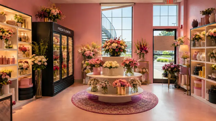 Full floral display inside the Velvet Rose shop