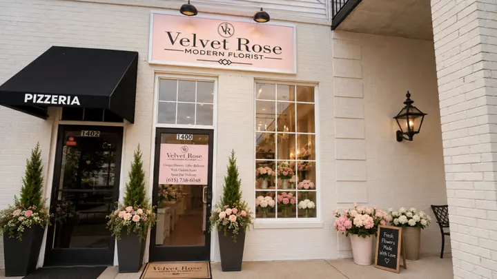 Velvet Rose modern florist storefront entrance