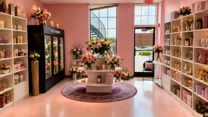 Fresh flower display inside Velvet Rose