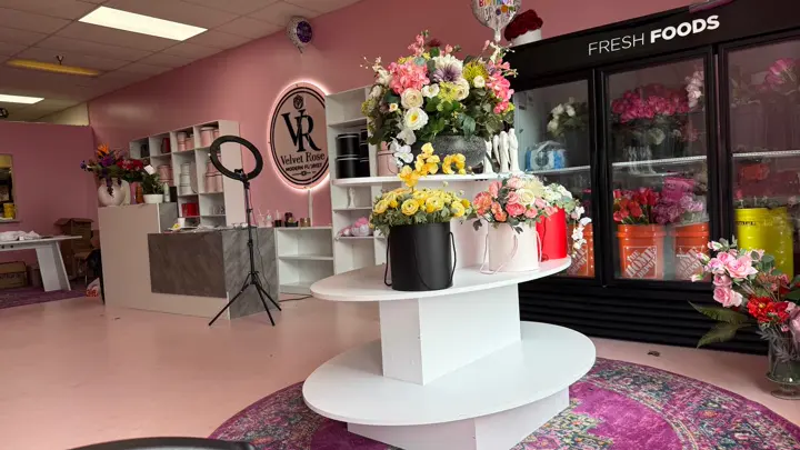 Birthday floral display and fresh flower cooler
